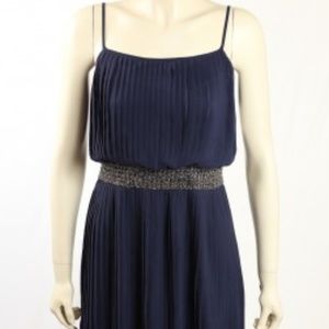 Adrianna Papell Navy Pleated Formal Cocktail Dress